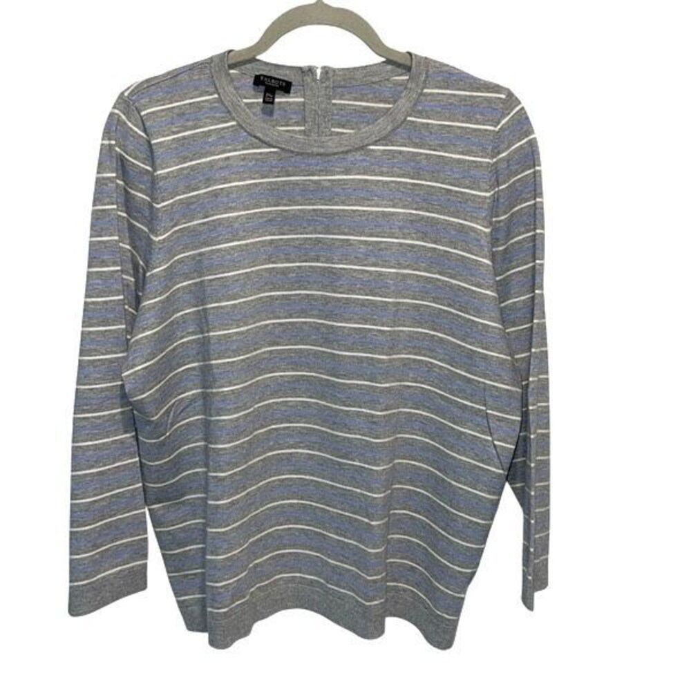 Talbots Knit Striped Sweater Pullover Zip Closure Back Size 2Xp Gray